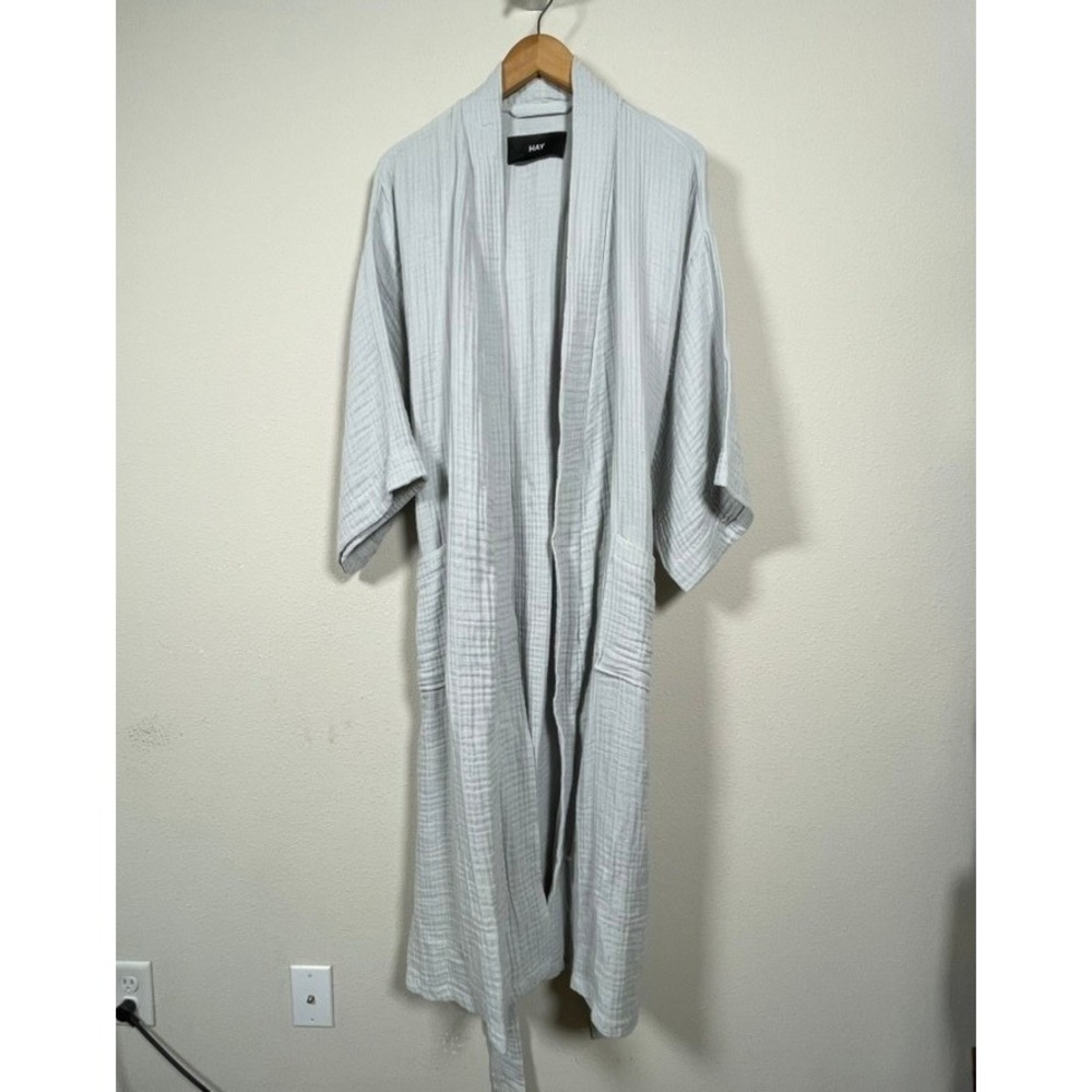HAY Duo Robe Men Gray 100% Cotton Gauze Loungewear Minimalist Spa Luxury Unisex